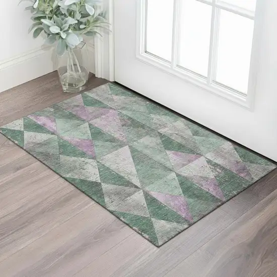 Sage Purple And Ivory Geometric Washable Area Rug With UV Protection Photo 2