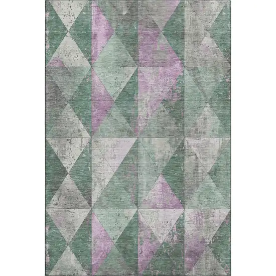 Sage Purple And Ivory Geometric Washable Area Rug With UV Protection Photo 1