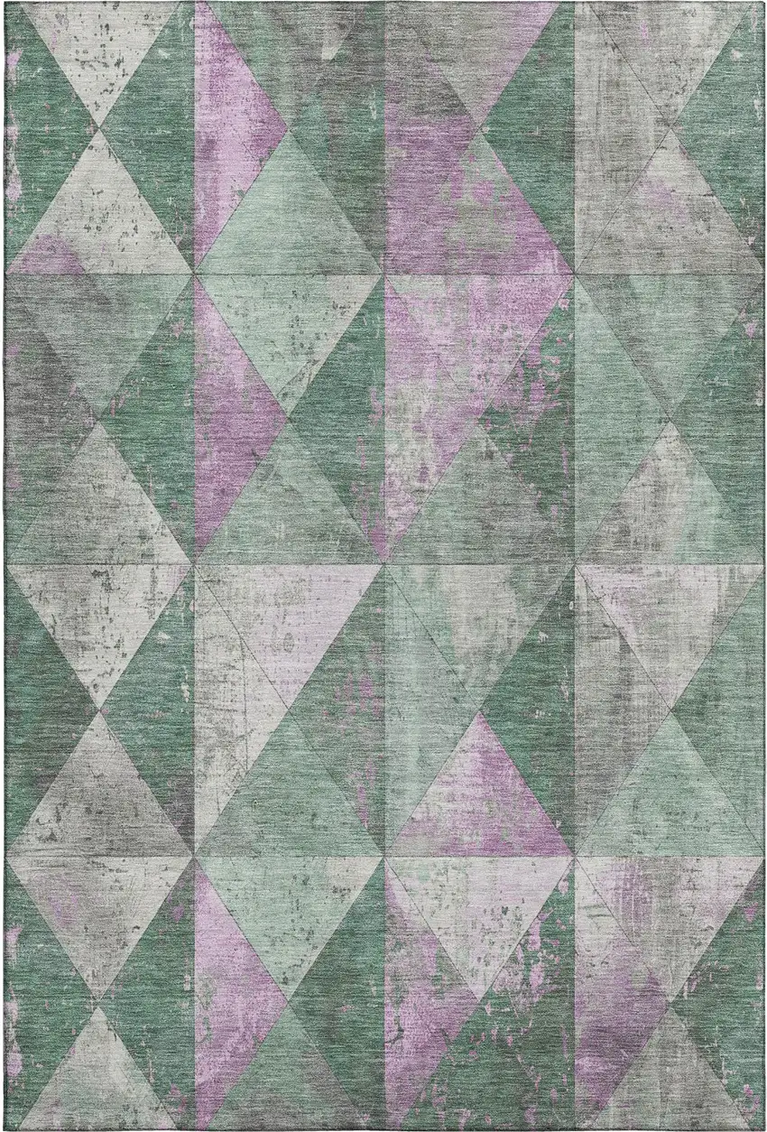 Sage Purple And Ivory Geometric Washable Area Rug With UV Protection Photo 1