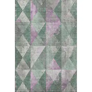 Photo of Sage Purple And Ivory Geometric Washable Area Rug With UV Protection