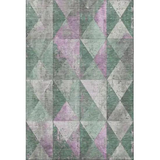 Sage Purple And Ivory Geometric Washable Area Rug With UV Protection Photo 2