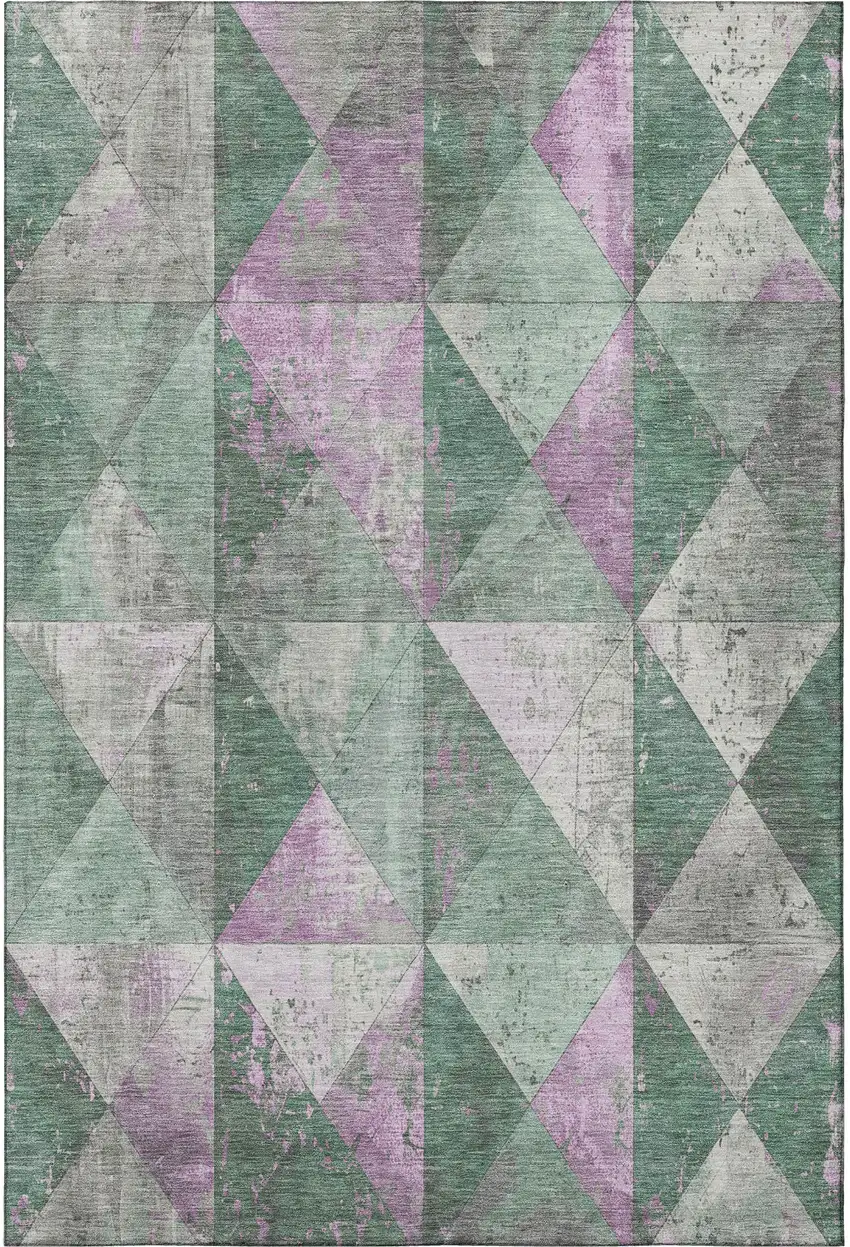 Sage Purple And Ivory Geometric Washable Area Rug With UV Protection Photo 2