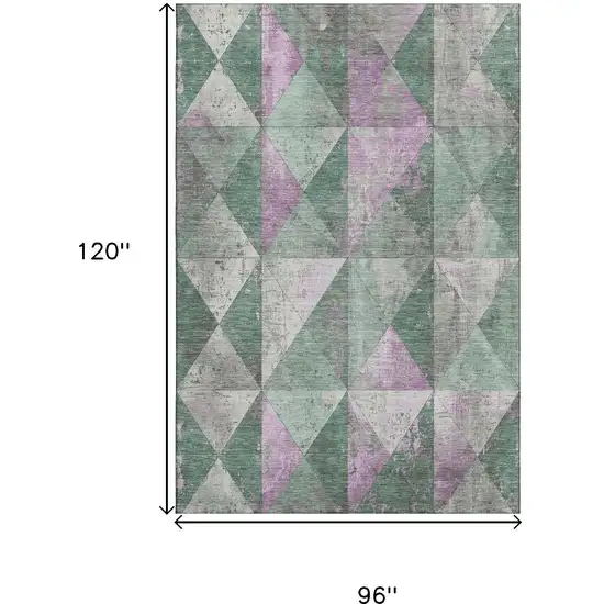 Sage Purple And Ivory Geometric Washable Area Rug With UV Protection Photo 9