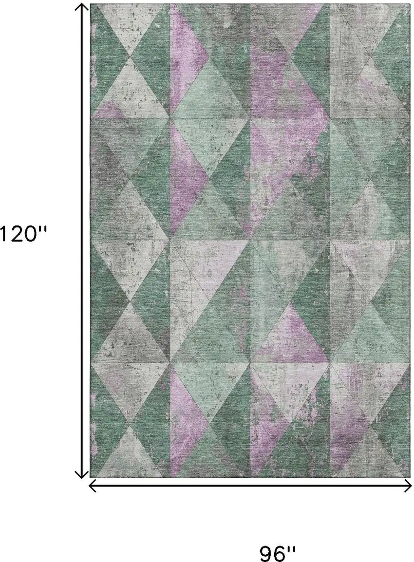 Sage Purple And Ivory Geometric Washable Area Rug With UV Protection Photo 9
