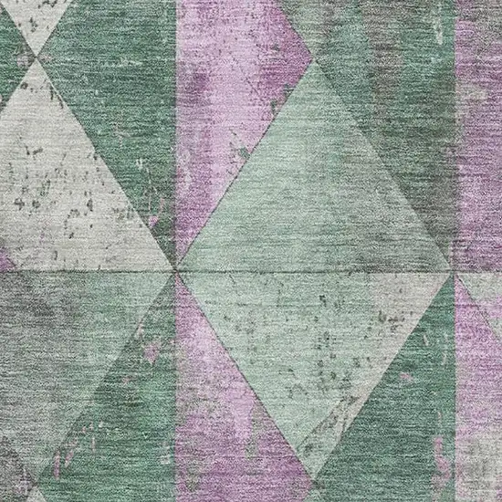 Sage Purple And Ivory Geometric Washable Area Rug With UV Protection Photo 2