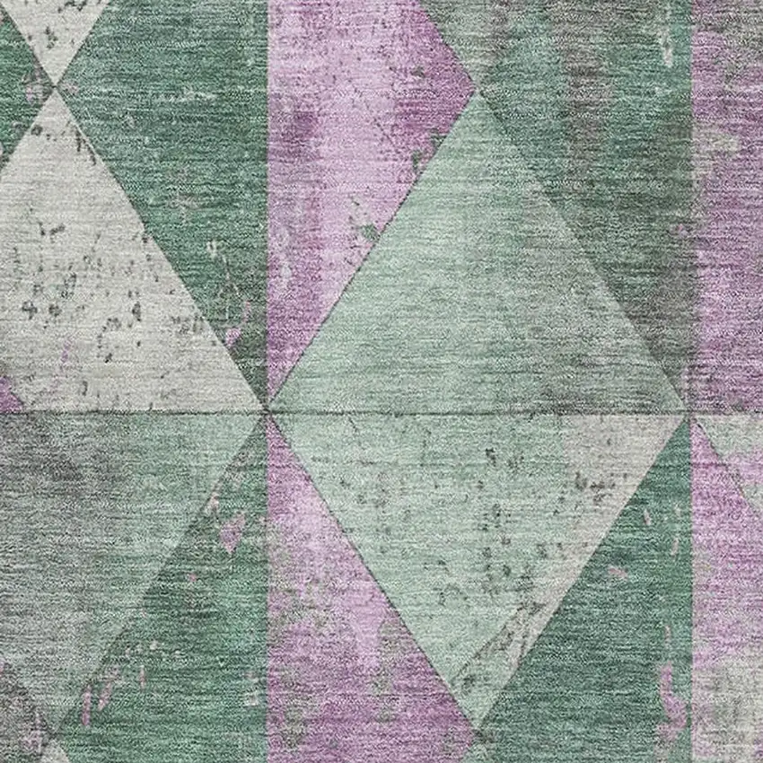 Sage Purple And Ivory Geometric Washable Area Rug With UV Protection Photo 2