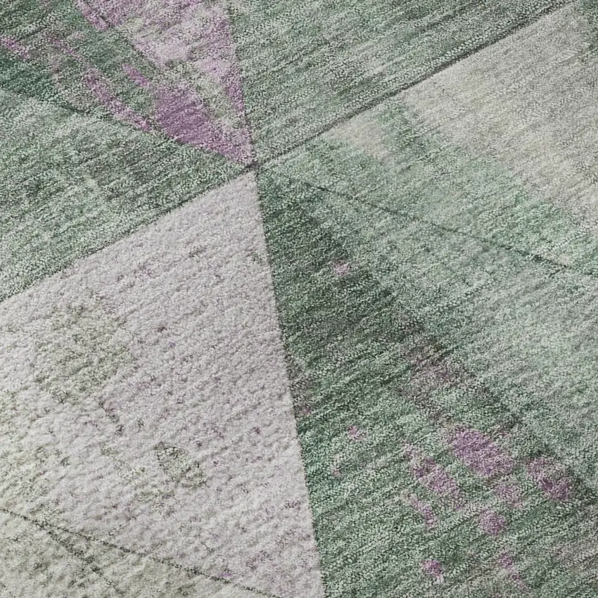 Sage Purple And Ivory Geometric Washable Area Rug With UV Protection Photo 9