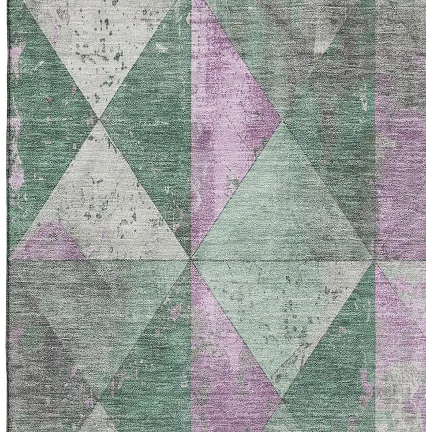 Sage Purple And Ivory Geometric Washable Area Rug With UV Protection Photo 3