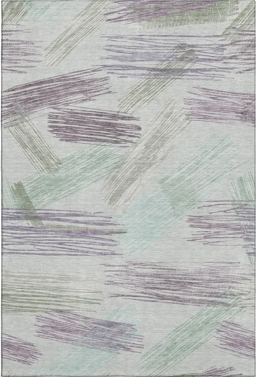 Sage Purple And Ivory Striped Washable Area Rug With UV Protection Photo 1