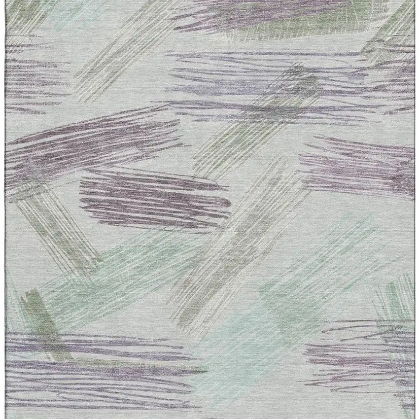 Sage Purple And Ivory Striped Washable Area Rug With UV Protection Photo 3