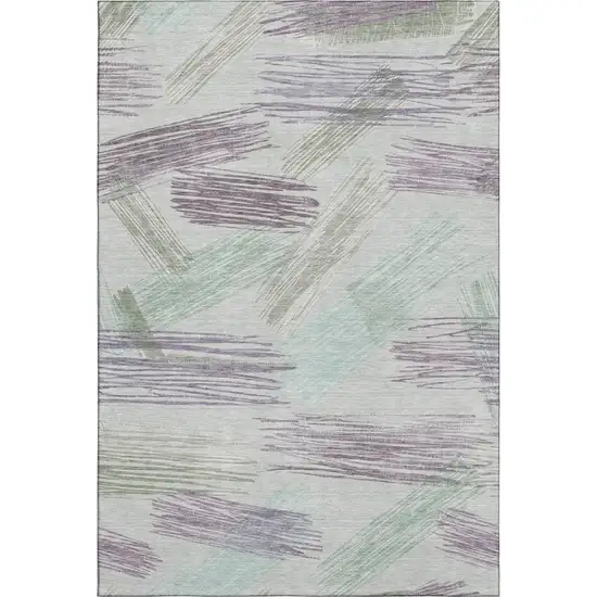 Sage Purple And Ivory Striped Washable Area Rug With UV Protection Photo 1