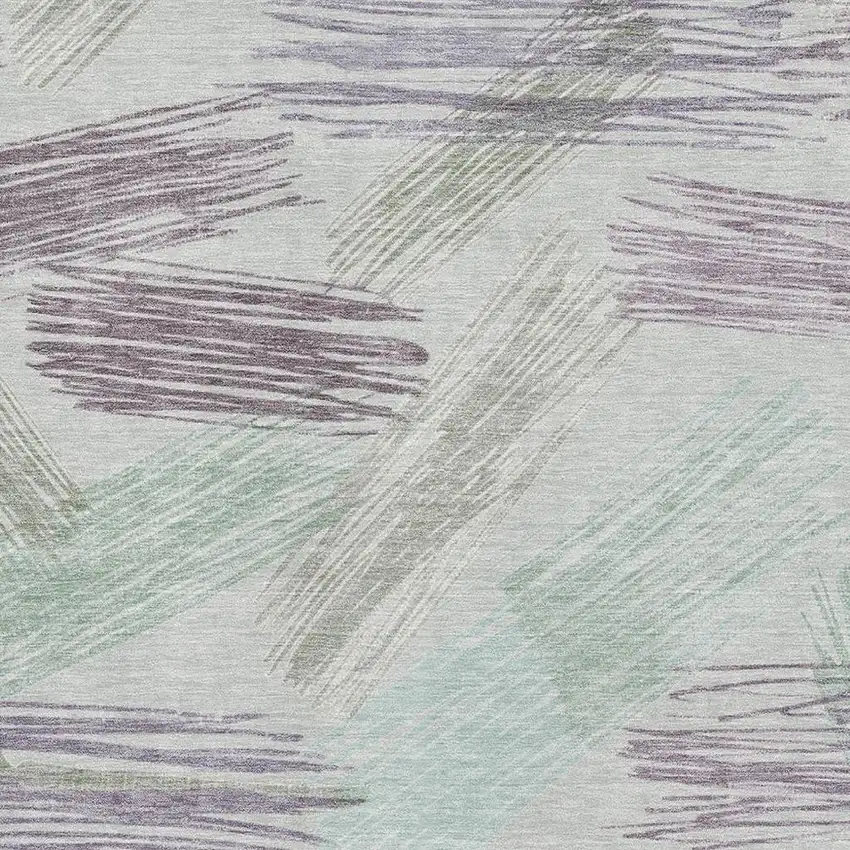 Sage Purple And Ivory Striped Washable Area Rug With UV Protection Photo 2