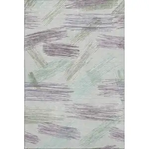 Photo of Sage Purple And Ivory Striped Washable Area Rug With UV Protection