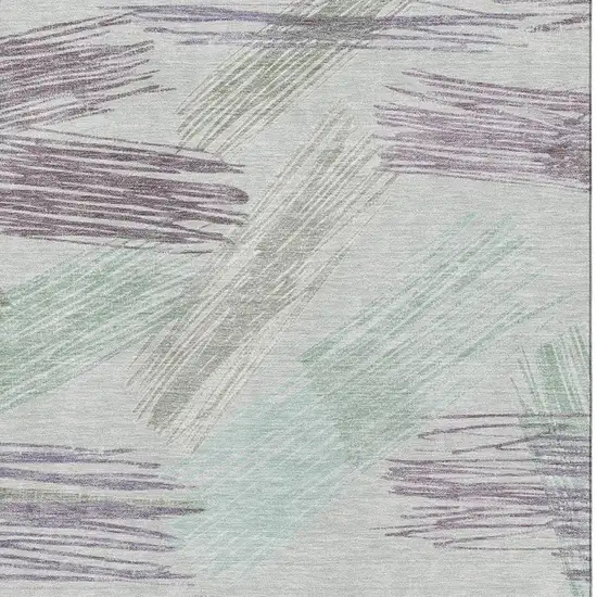 Sage Purple And Ivory Striped Washable Area Rug With UV Protection Photo 2