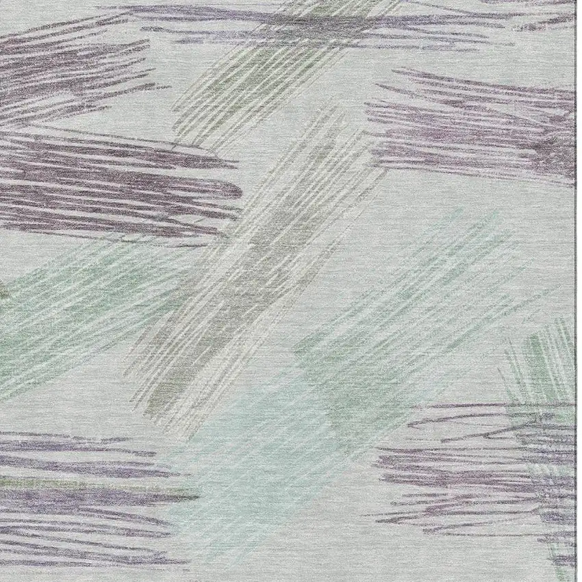 Sage Purple And Ivory Striped Washable Area Rug With UV Protection Photo 2