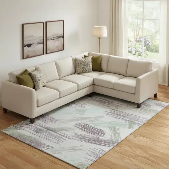 Sage Purple And Ivory Striped Washable Area Rug With UV Protection Photo 2