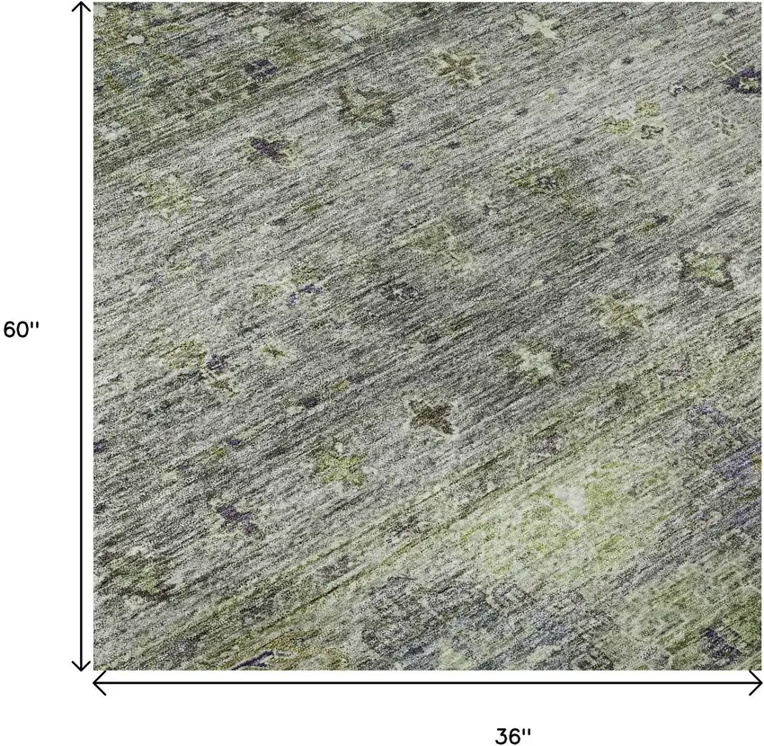 Sage Silver And Purple Tribal Washable Area Rug With UV Protection Photo 9