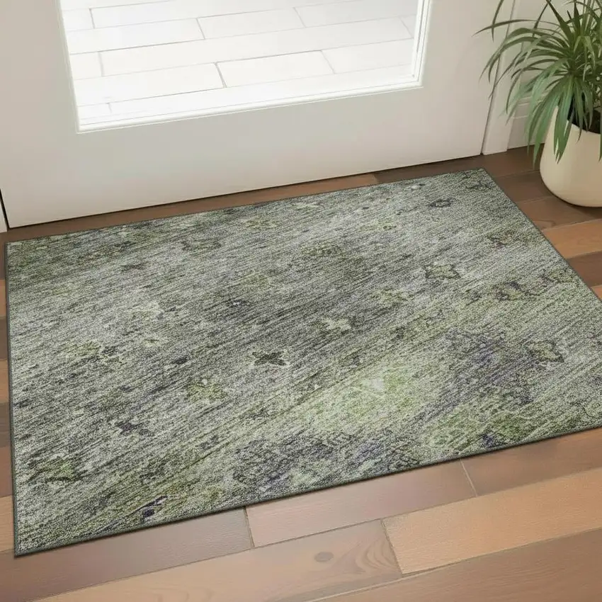 Sage Silver And Purple Tribal Washable Area Rug With UV Protection Photo 2