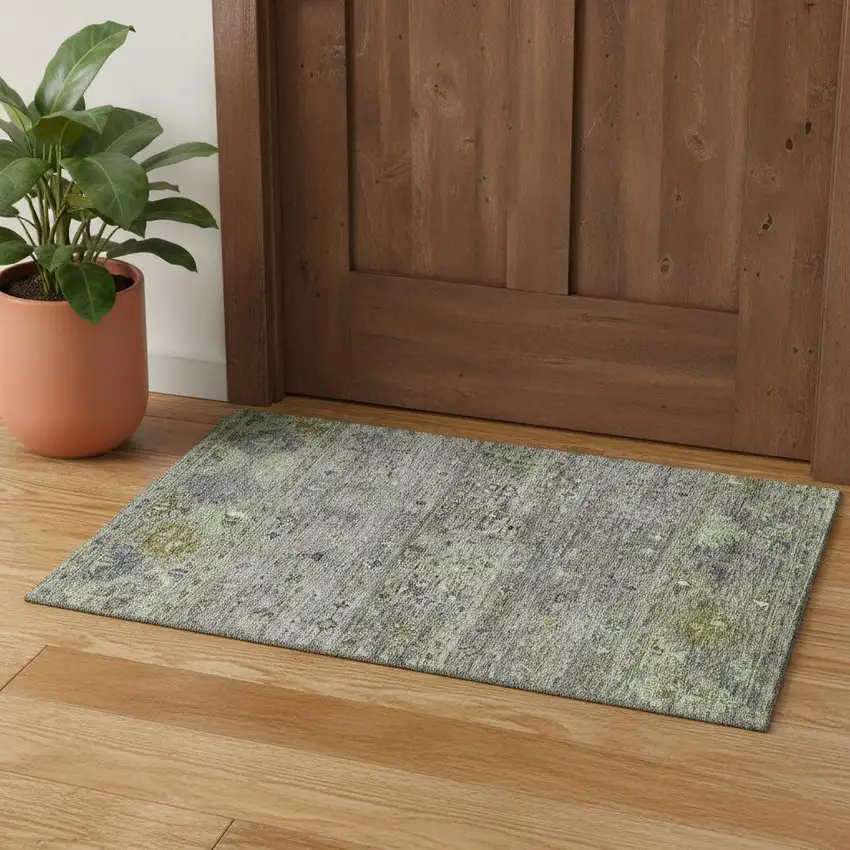 Sage Silver And Purple Tribal Washable Area Rug With UV Protection Photo 1