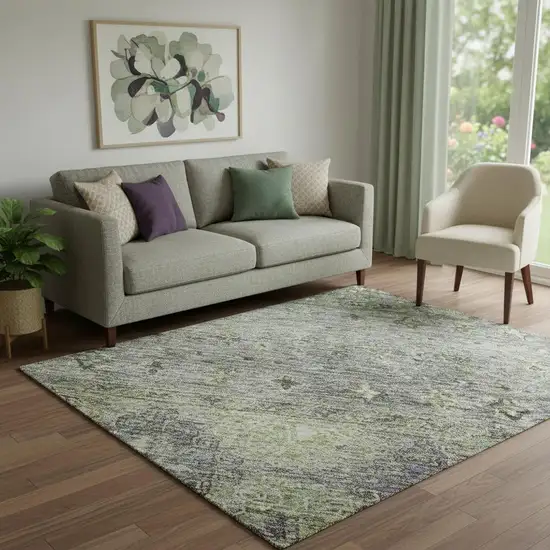 Sage Silver And Purple Tribal Washable Area Rug With UV Protection Photo 2