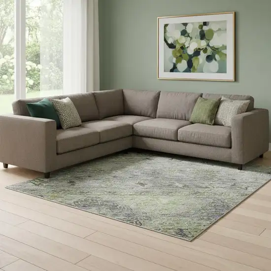 Sage Silver And Purple Tribal Washable Area Rug With UV Protection Photo 2