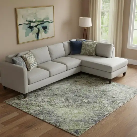 Sage Silver And Purple Tribal Washable Area Rug With UV Protection Photo 2