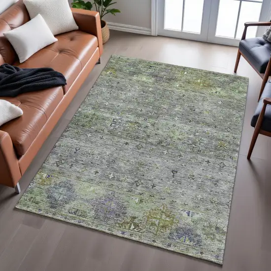 Sage Silver And Purple Tribal Washable Area Rug With UV Protection Photo 5