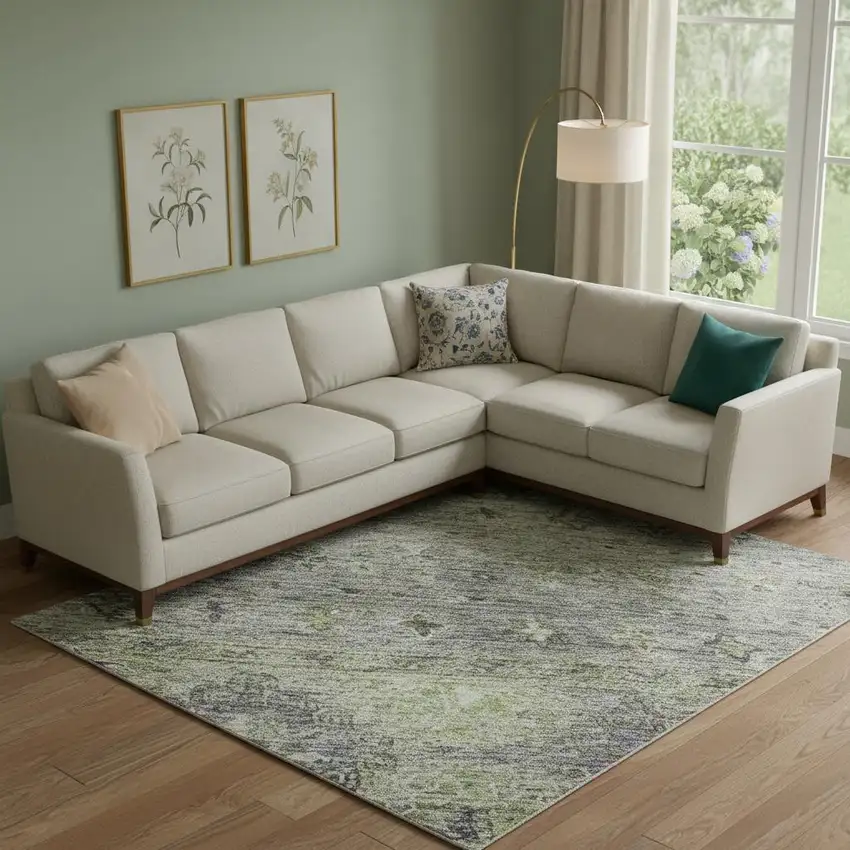 Sage Silver And Purple Tribal Washable Area Rug With UV Protection Photo 2