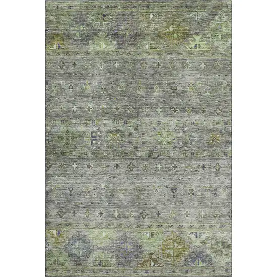 Sage Silver And Purple Tribal Washable Area Rug With UV Protection Photo 6