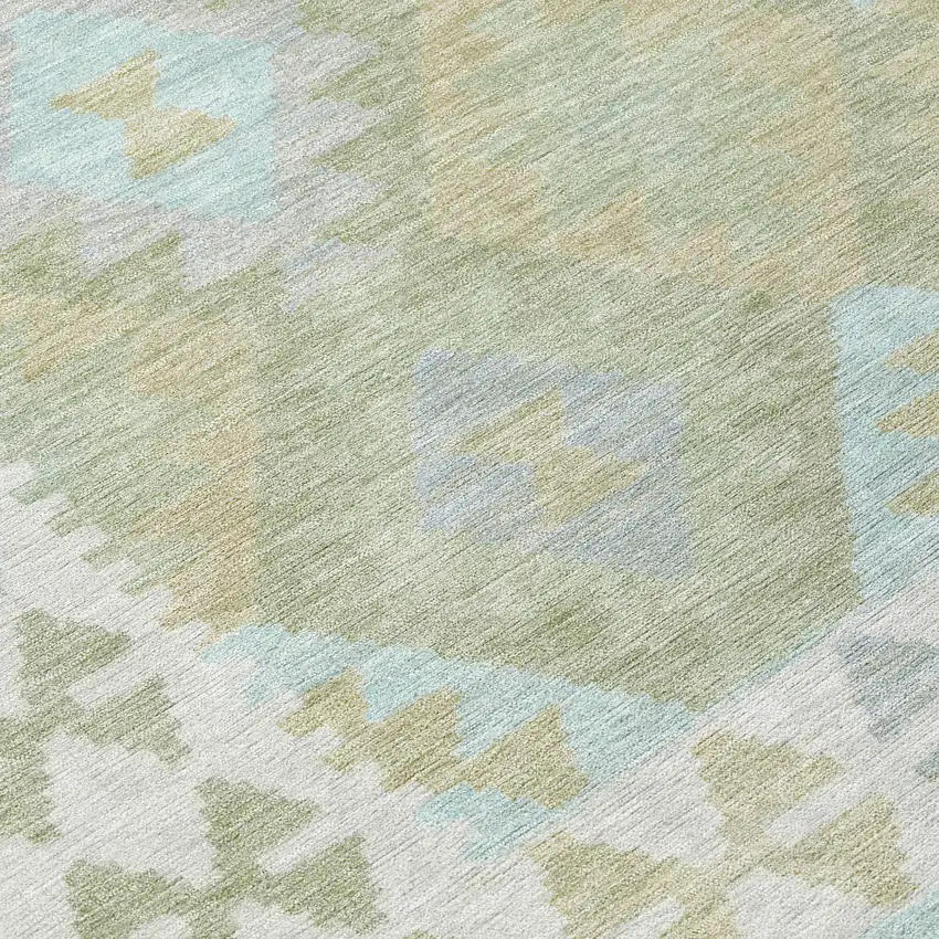 Sage Sky Blue And Copper Tribal Washable Indoor Outdoor Area Rug Photo 9