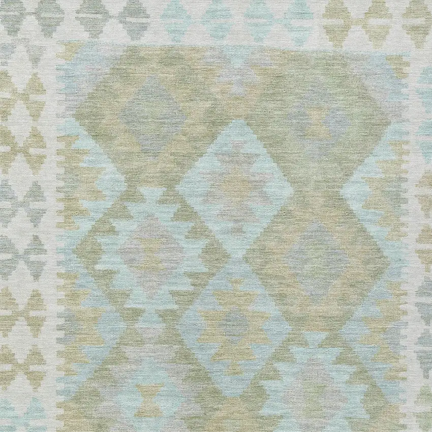 Sage Sky Blue And Copper Tribal Washable Indoor Outdoor Area Rug Photo 7