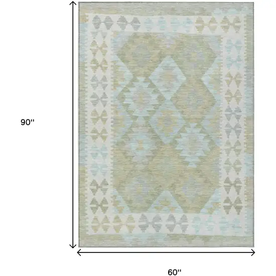 Sage Sky Blue And Copper Tribal Washable Indoor Outdoor Area Rug Photo 9
