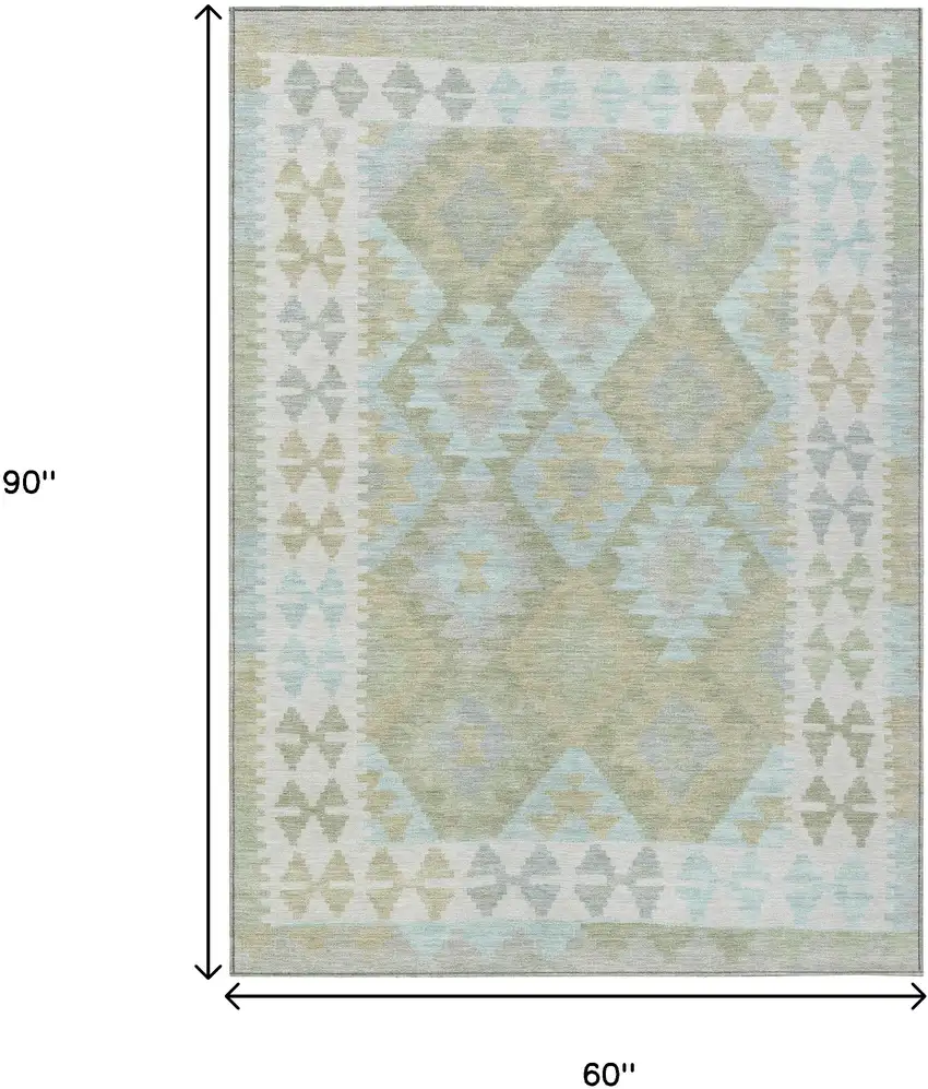Sage Sky Blue And Copper Tribal Washable Indoor Outdoor Area Rug Photo 9