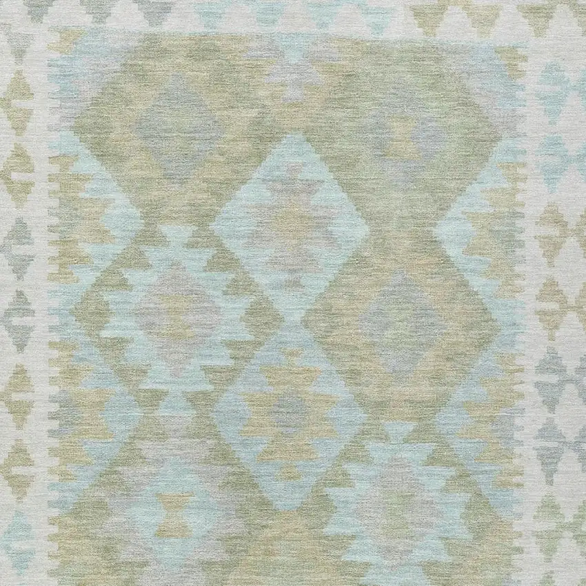 Sage Sky Blue And Copper Tribal Washable Indoor Outdoor Area Rug Photo 4