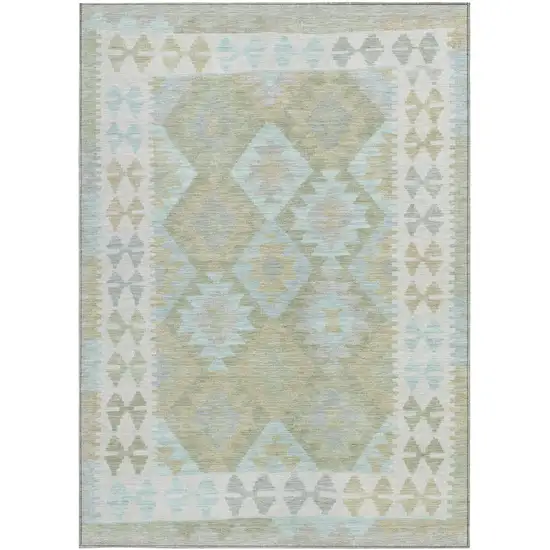 Sage Sky Blue And Copper Tribal Washable Indoor Outdoor Area Rug Photo 3