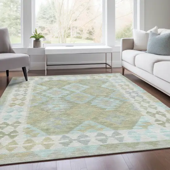 Sage Sky Blue And Copper Tribal Washable Indoor Outdoor Area Rug Photo 7