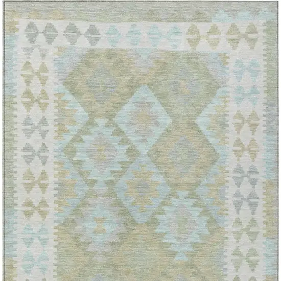 Sage Sky Blue And Copper Tribal Washable Indoor Outdoor Area Rug Photo 9