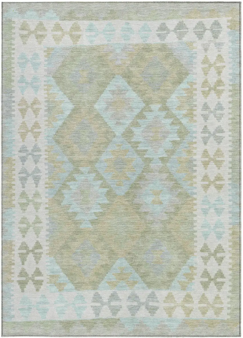 Sage Sky Blue And Copper Tribal Washable Indoor Outdoor Area Rug Photo 3