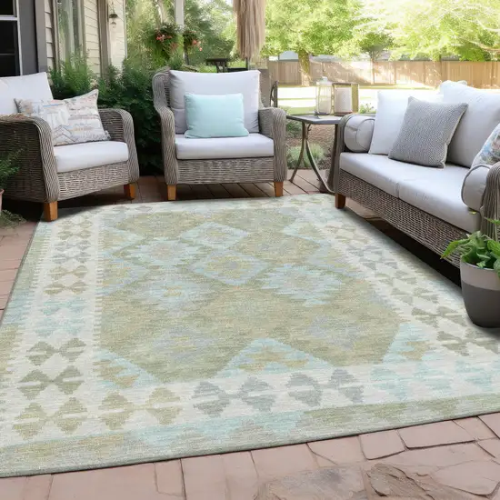 Sage Sky Blue And Copper Tribal Washable Indoor Outdoor Area Rug Photo 5