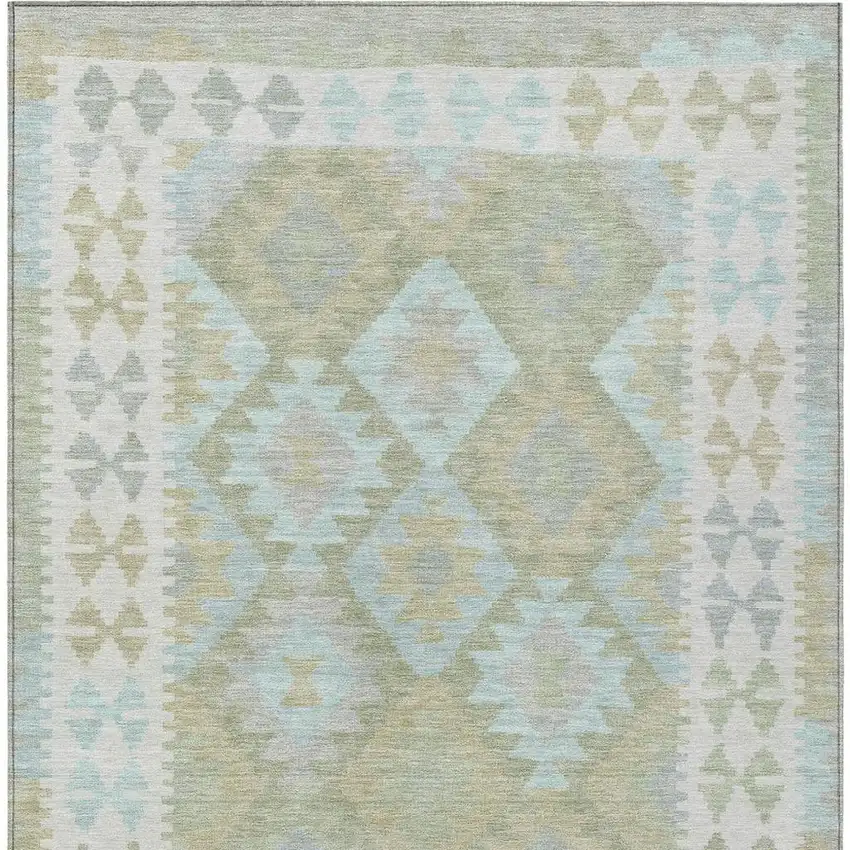 Sage Sky Blue And Copper Tribal Washable Indoor Outdoor Area Rug Photo 4