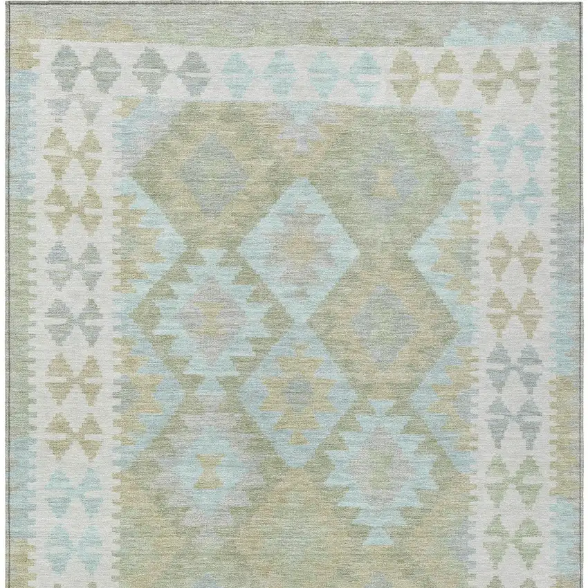 Sage Sky Blue And Copper Tribal Washable Indoor Outdoor Area Rug Photo 9