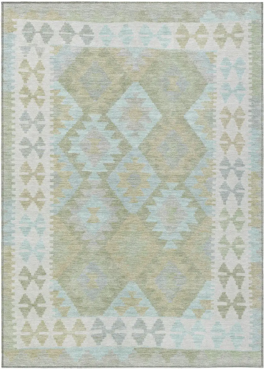 Sage Sky Blue And Copper Tribal Washable Indoor Outdoor Area Rug Photo 1