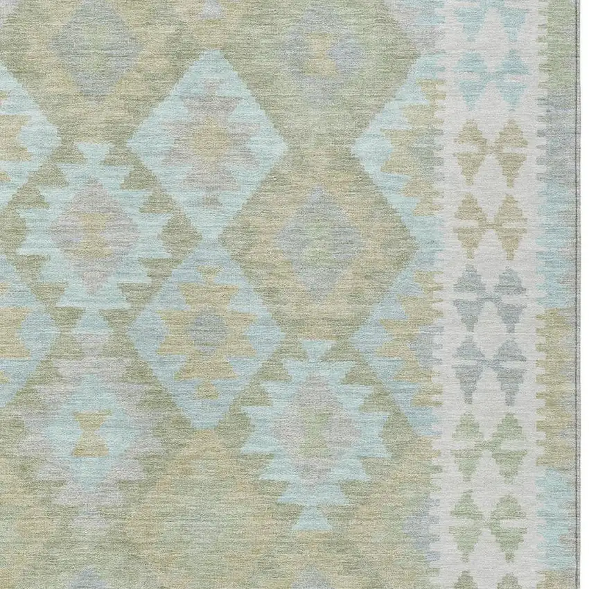 Sage Sky Blue And Copper Tribal Washable Indoor Outdoor Area Rug Photo 3