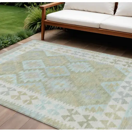 Sage Sky Blue And Copper Tribal Washable Indoor Outdoor Area Rug Photo 2