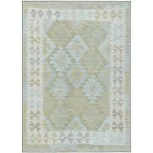 Photo of Sage Sky Blue And Copper Tribal Washable Indoor Outdoor Area Rug