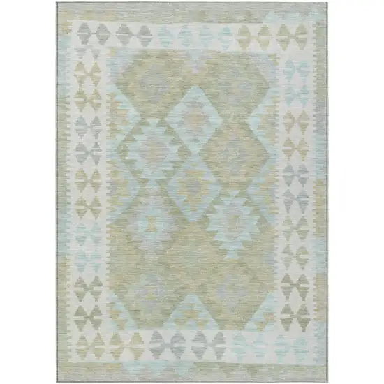 Sage Sky Blue And Copper Tribal Washable Indoor Outdoor Area Rug Photo 1