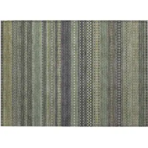 Photo of Sage Striped Washable Non Skid Indoor Outdoor Area Rug