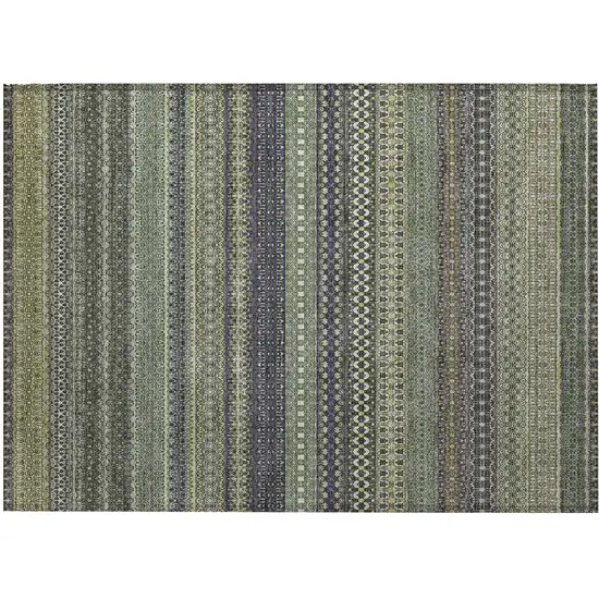 Sage Striped Washable Non Skid Indoor Outdoor Area Rug Photo 1