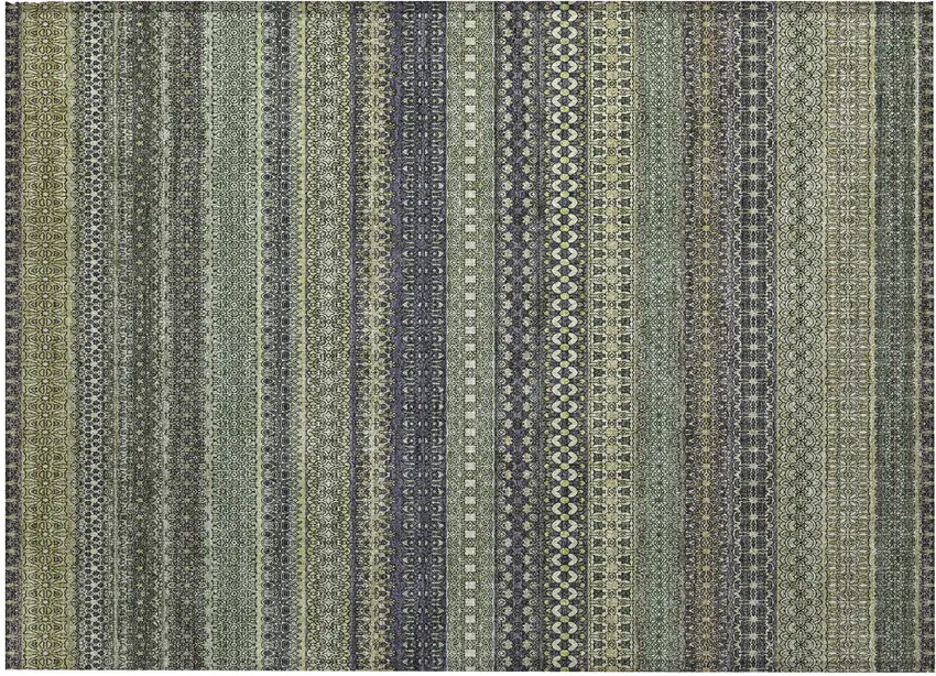 Sage Striped Washable Non Skid Indoor Outdoor Area Rug Photo 1