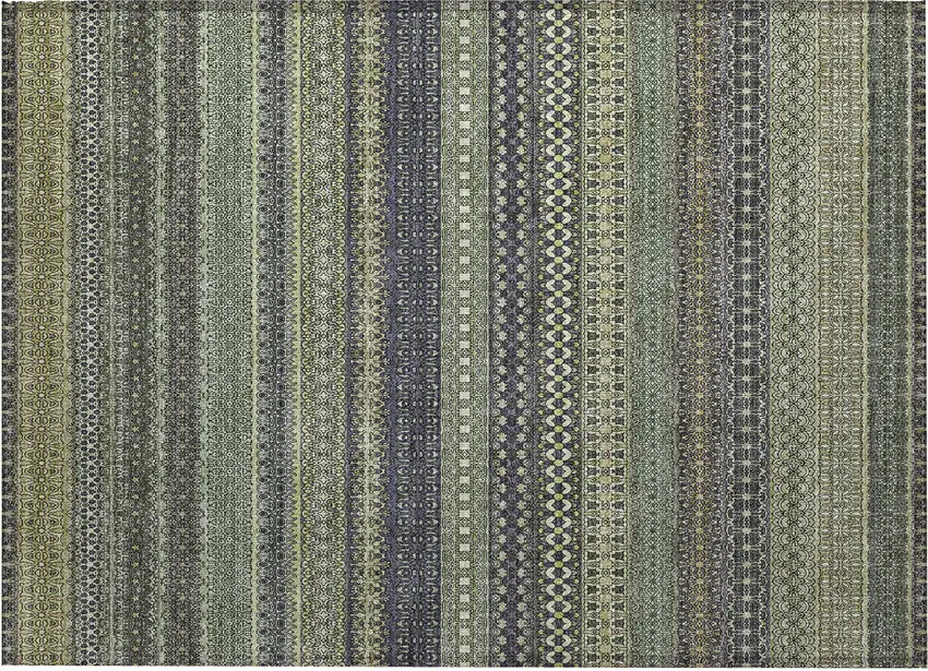 Sage Striped Washable Non Skid Indoor Outdoor Area Rug Photo 1